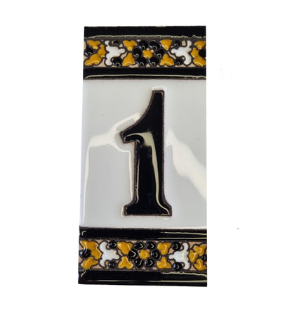 Hand-Painted Black Floral Ceramic Number Tiles 11 x 5.5cm with the option of Metal Filigree Frames