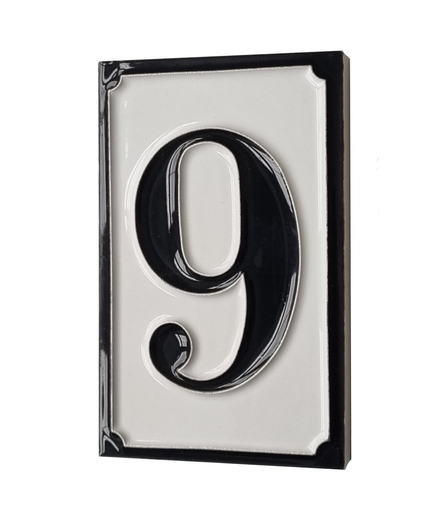 Hand-painted Italian-styled Black and White Ceramic House Number Tiles 11 x 7 cm