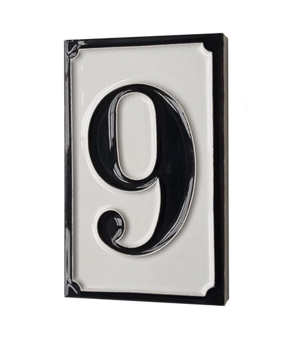 Hand-painted Italian-styled Black and White Ceramic House Number Tiles 11 x 7 cm