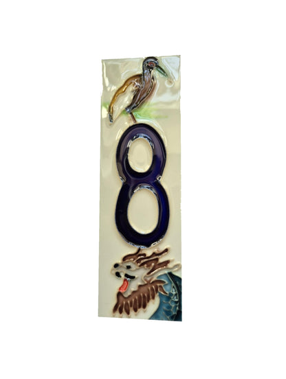 Hand-painted Oriental-themed ceramic house numbers tiles 15 x 4.8 cm