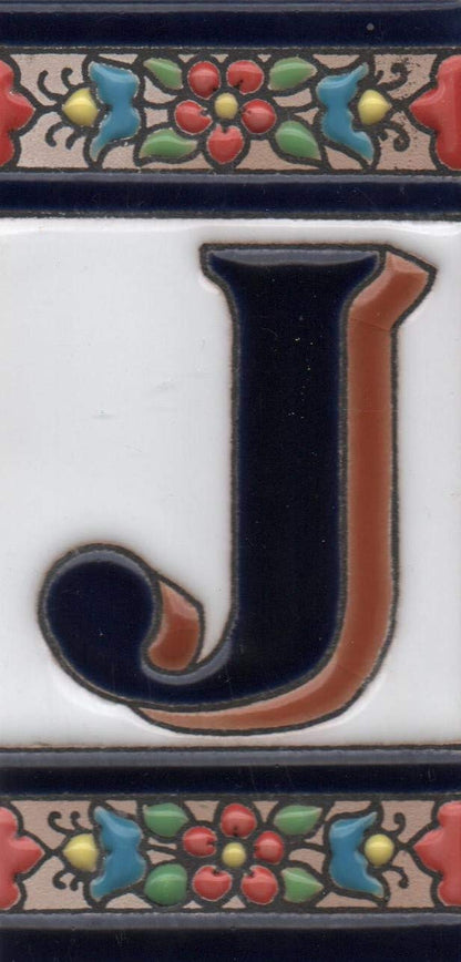 Hand-painted Ceramic Numbers & Letters Tiles Red Blue & Green Floral 11 x 5.5cm 2 to 7 Tile Frames