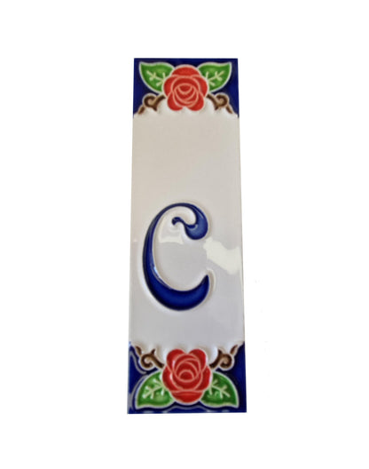 Hand-painted Italian Red Rose Ceramic House Numbers Tiles, Letters 15 x 4.8cm & Frames