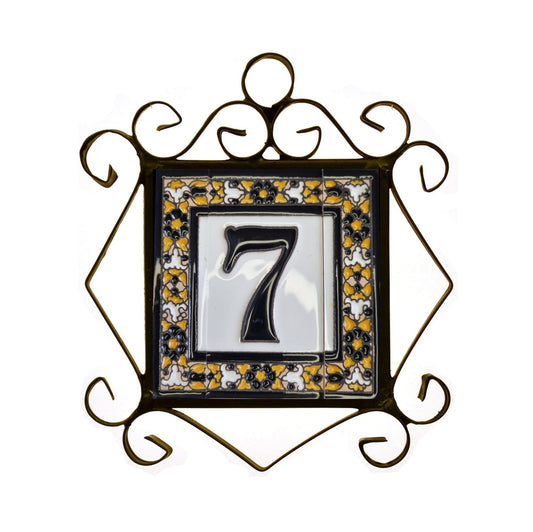 Hand-Painted Black Floral Ceramic House Number Tiles 11 x 5.5cm