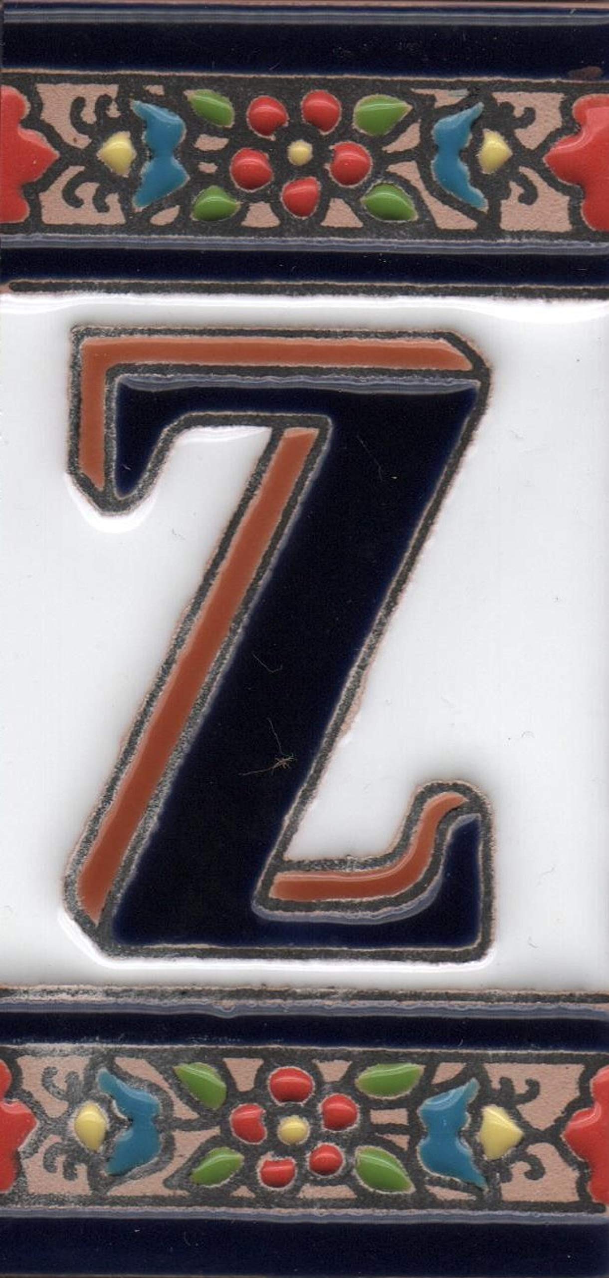 Hand-painted Ceramic Numbers & Letters Tiles Red Blue & Green Floral 11 x 5.5cm 2 to 7 Tile Frames