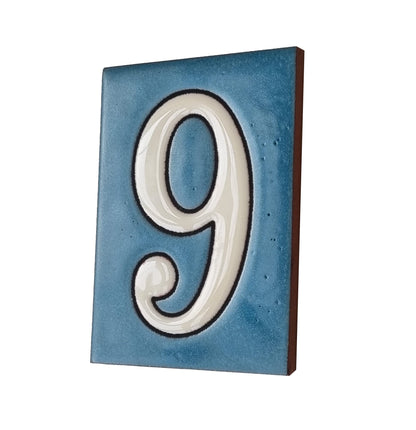 Hand-painted Matte Blue & White Ceramic House Number Tiles 10 x 7.5 cm