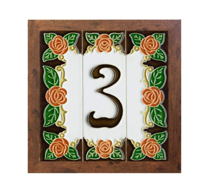 Italian Orange Rose Hand-painted Ceramic House Number Tiles 15 x 4.8cm
