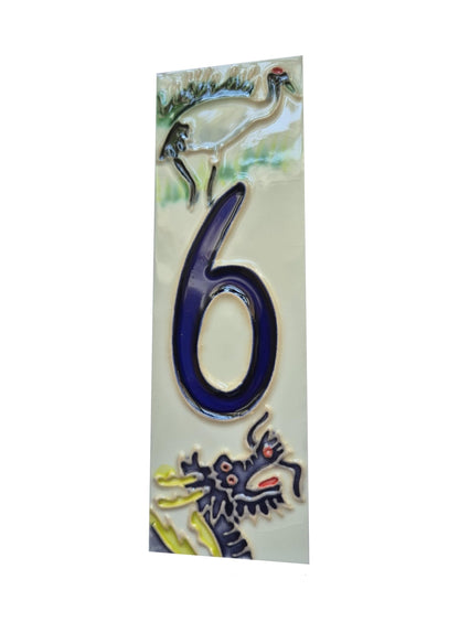 Hand-painted Oriental-themed ceramic house numbers tiles 15 x 4.8 cm