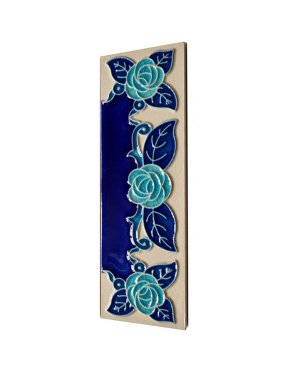 Italian Hand-painted Glow Dark Blue Rose Ceramic House Number Tiles 15 x 4.8 cm