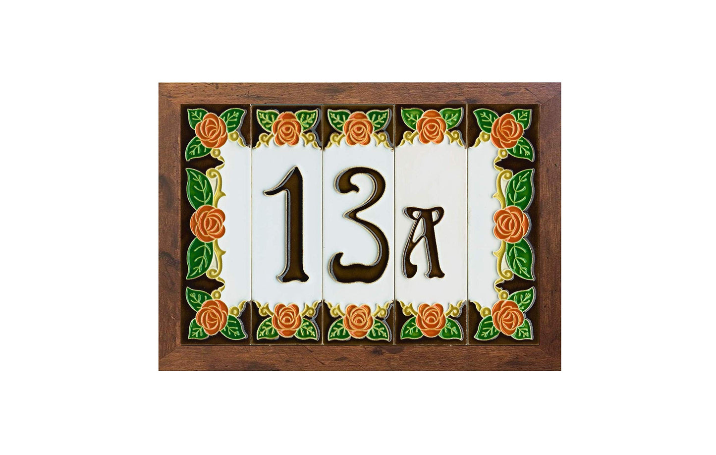 Italian Orange Rose Hand-painted Ceramic House Number Tiles 15 x 4.8cm