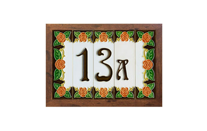 Italian Orange Rose Hand-painted Ceramic House Number Tiles 15 x 4.8cm