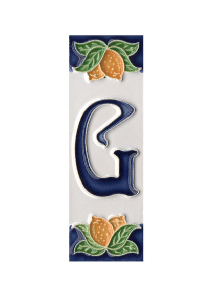 Italian Ceramic Lemon House Numbers & Letters Tiles 10 x 3.3 cm