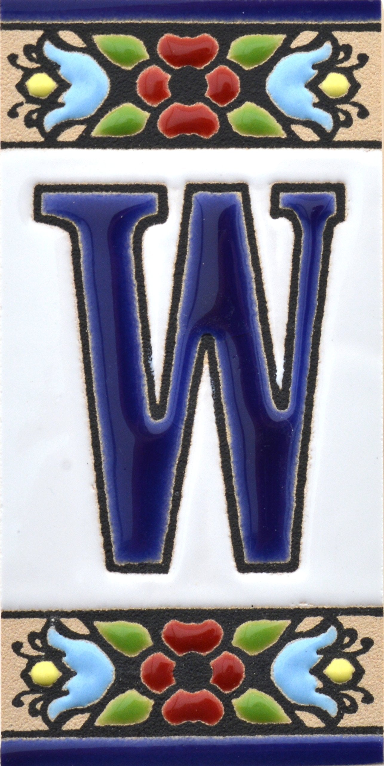 Hand-painted floral house number & letter tiles 2,87" x 1,38" 7.5 x 3.5 cm