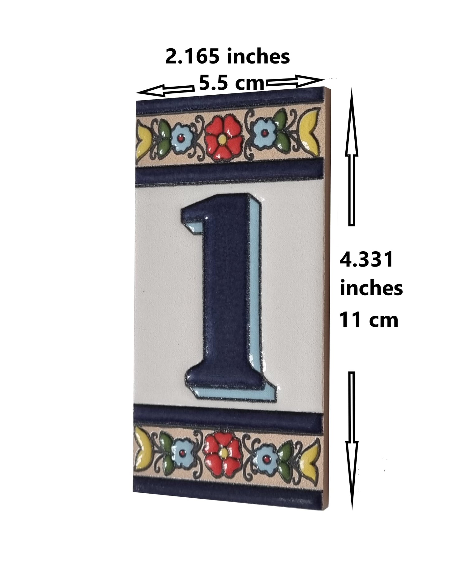 Altea Spanish Hand-painted Ceramic 11 x 5.5 cm or 2.165 x 4.331 inch House Number Tiles