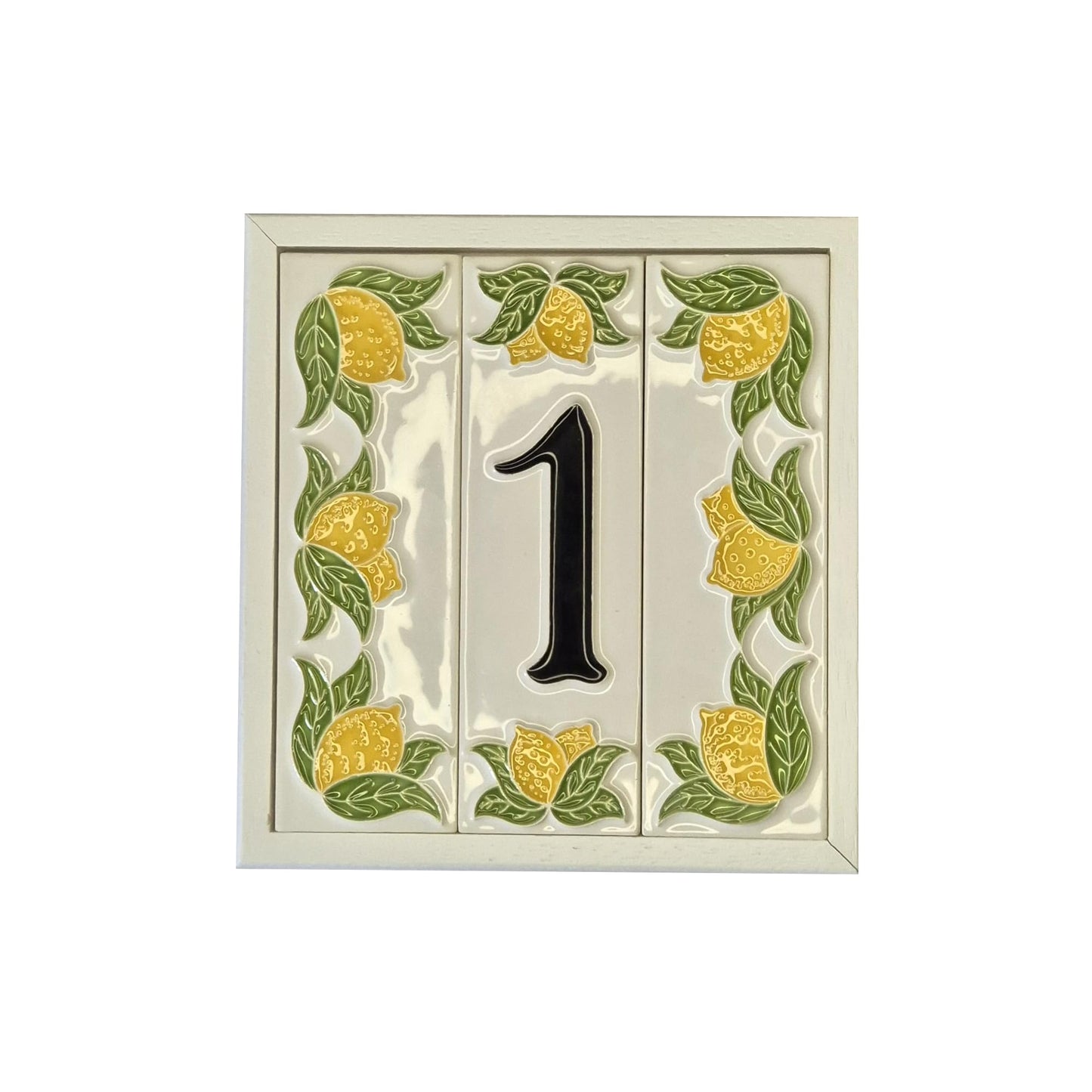 Italian hand-painted lemon ceramic house number tiles with black fonts 10 x 3.3 cm