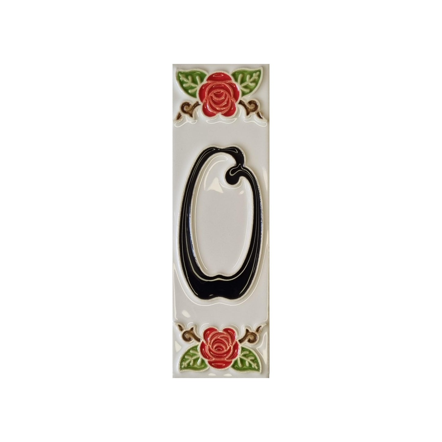 Hand-Painted Italian Ceramic Red Rose House Numbers 10 x 3.3 cm with Black Numbers