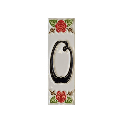Hand-Painted Italian Ceramic Red Rose House Numbers 10 x 3.3 cm with Black Numbers