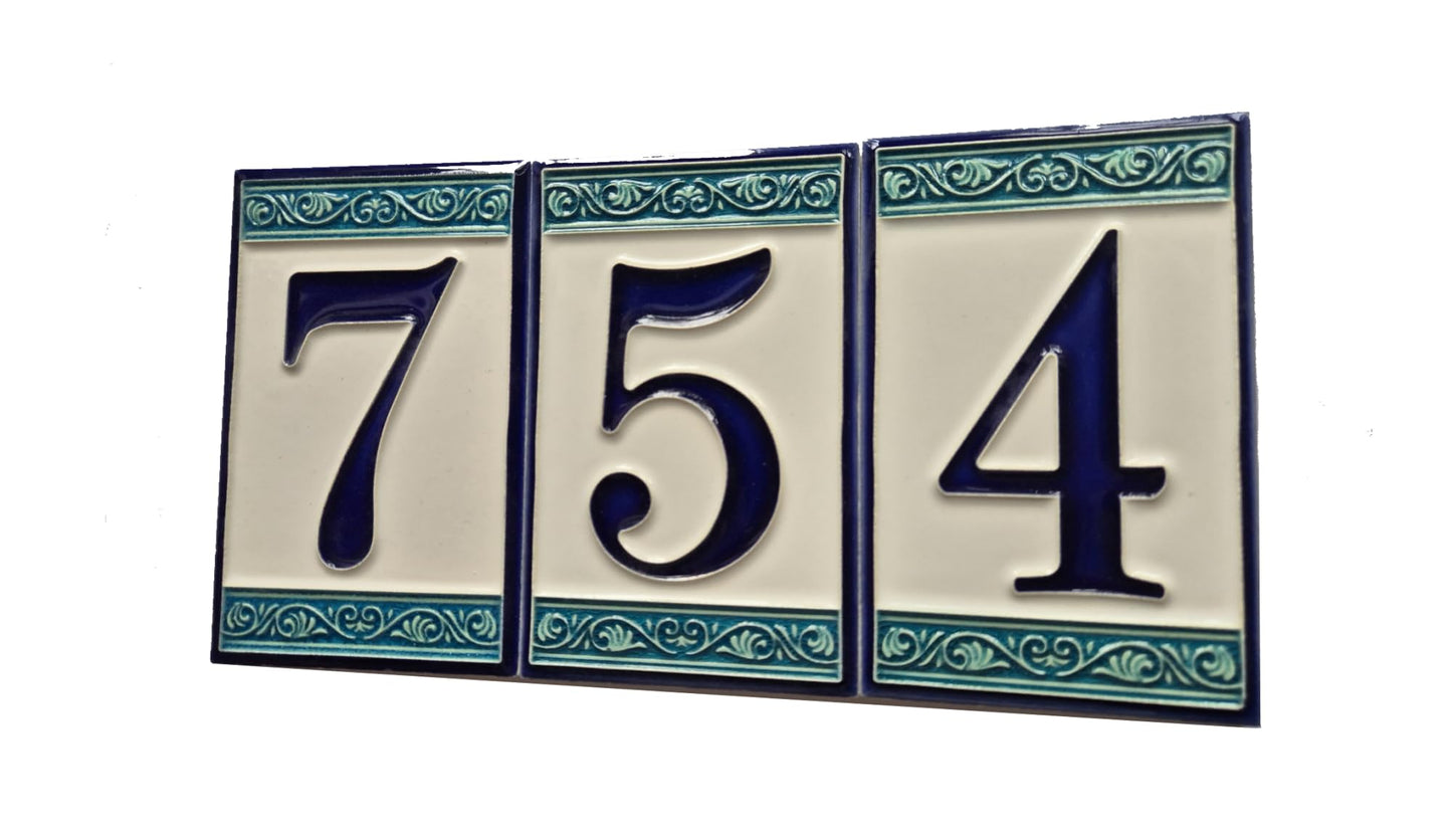 Hand-painted Italian Greek-styled house number tiles 11 x 7cm