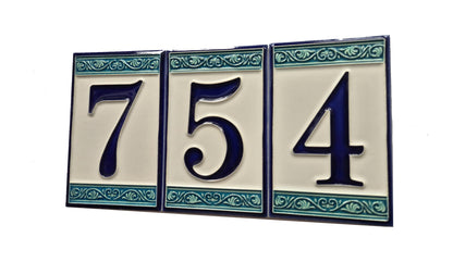 Hand-painted Italian Greek-styled house number tiles 11 x 7cm