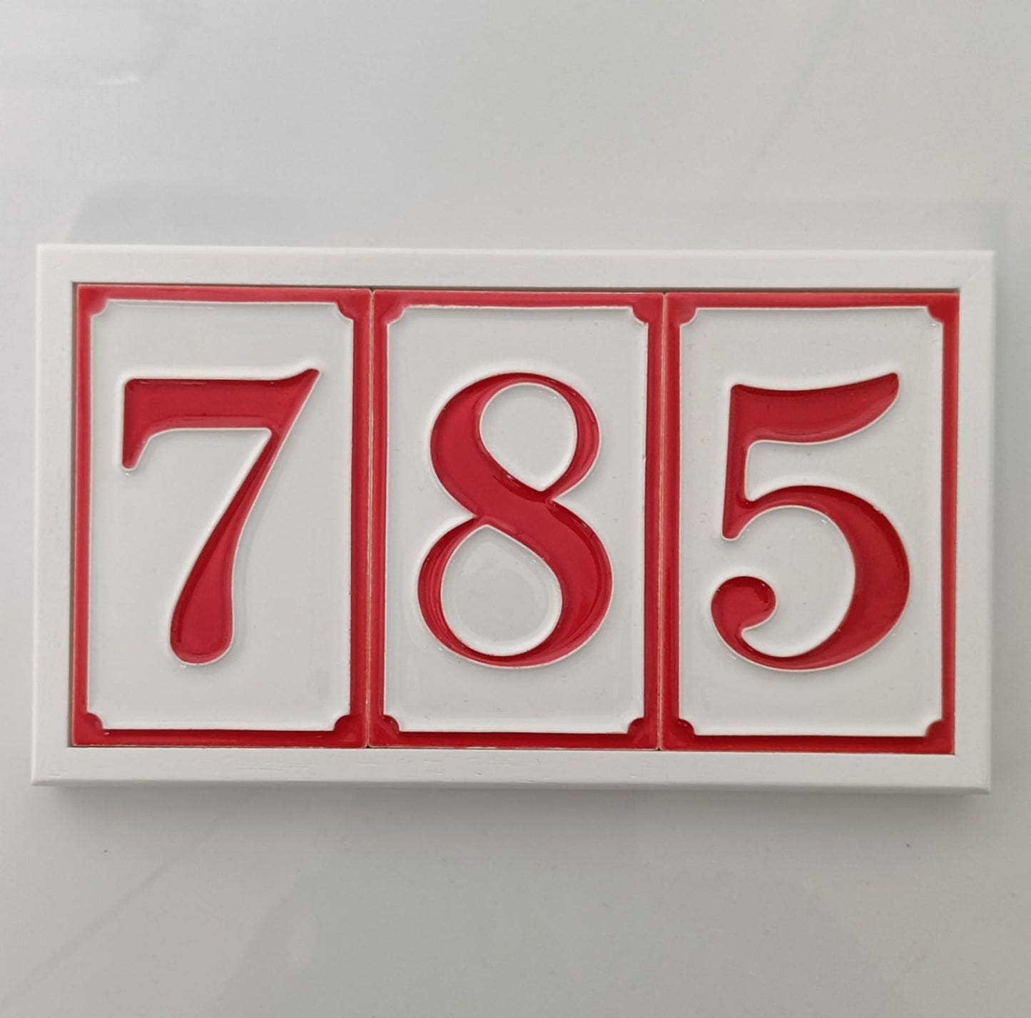 Italian hand-painted red ceramic house number tiles 11 x 7cm optional hardwood frames