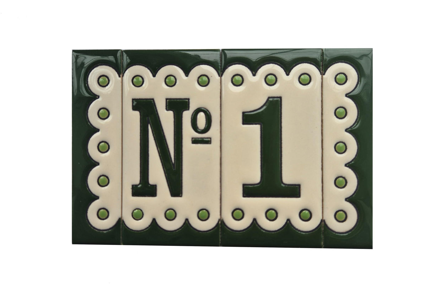 Hand-painted Soto Green Ceramic House Number Tiles 11 x 5.5 cm or 2.16 x 4.33"