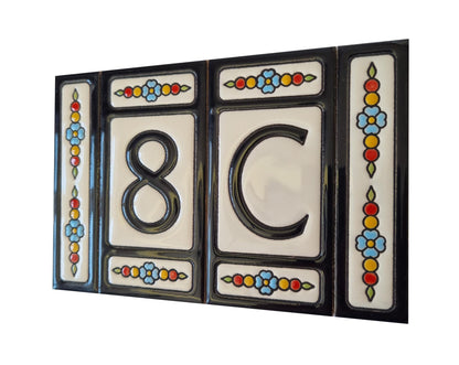 Hand-painted Atalaya M-5 Black Ceramic 11 x 5.5 cm or 2.165 x 4.331 inch House Number Tiles