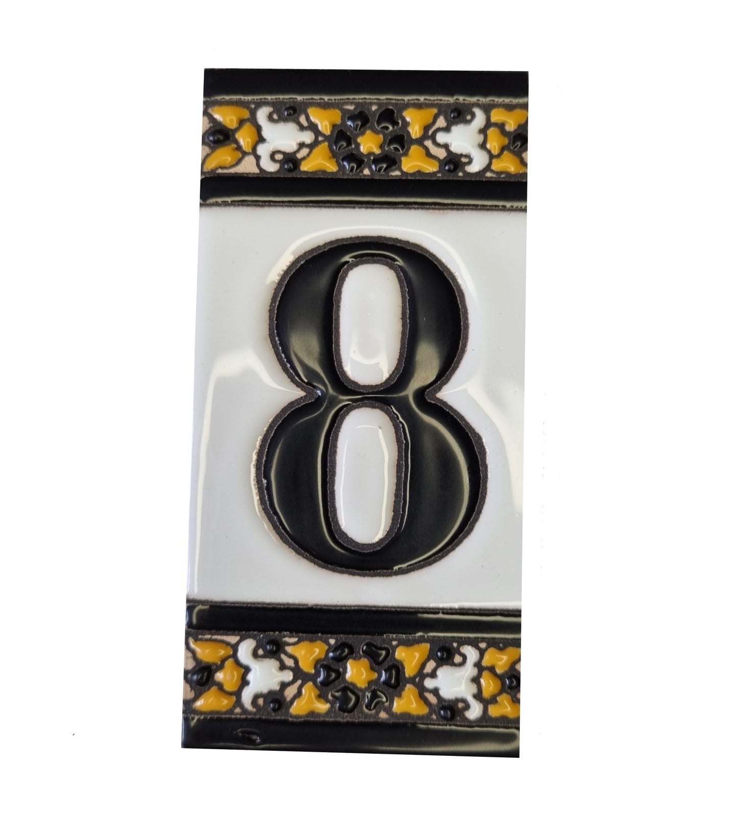 Hand-Painted Black Floral Ceramic Number Tiles 11 x 5.5cm with the option of Metal Filigree Frames