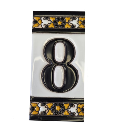 Hand-Painted Black Floral Ceramic Number Tiles 11 x 5.5cm with the option of Metal Filigree Frames