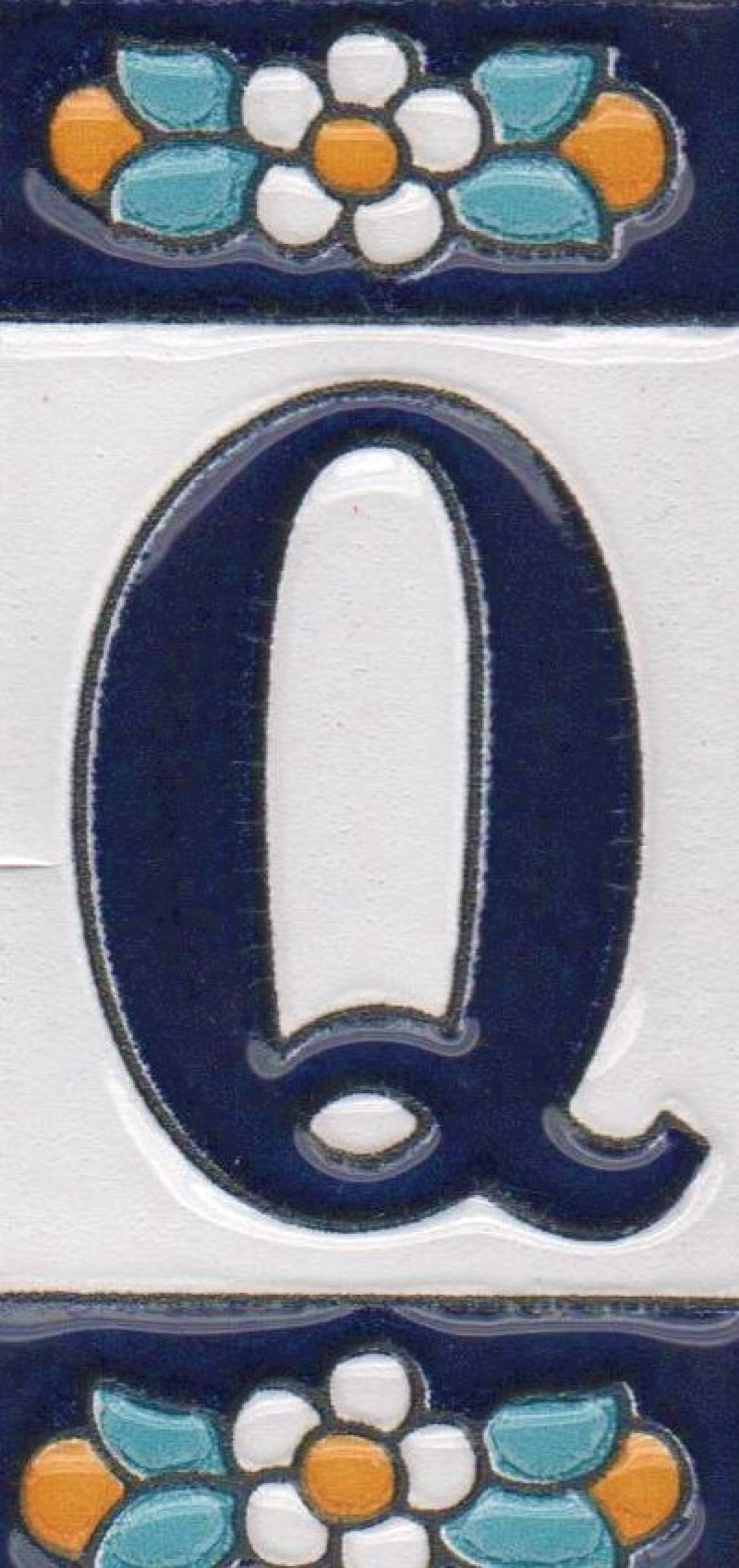 Ceramic House Tile Numbers & Letters, Blue Floral Design, 7.5cm x 3.5cm, 2 to 10 Frames