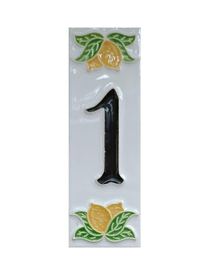 Italian hand-painted lemon ceramic house number tiles with black font 15 x 4.8 cm