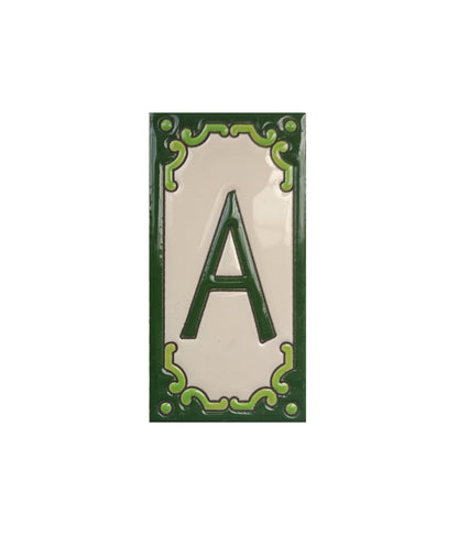 Hand-Painted Jacho Green House Number Tiles 11 x 5.5 cm