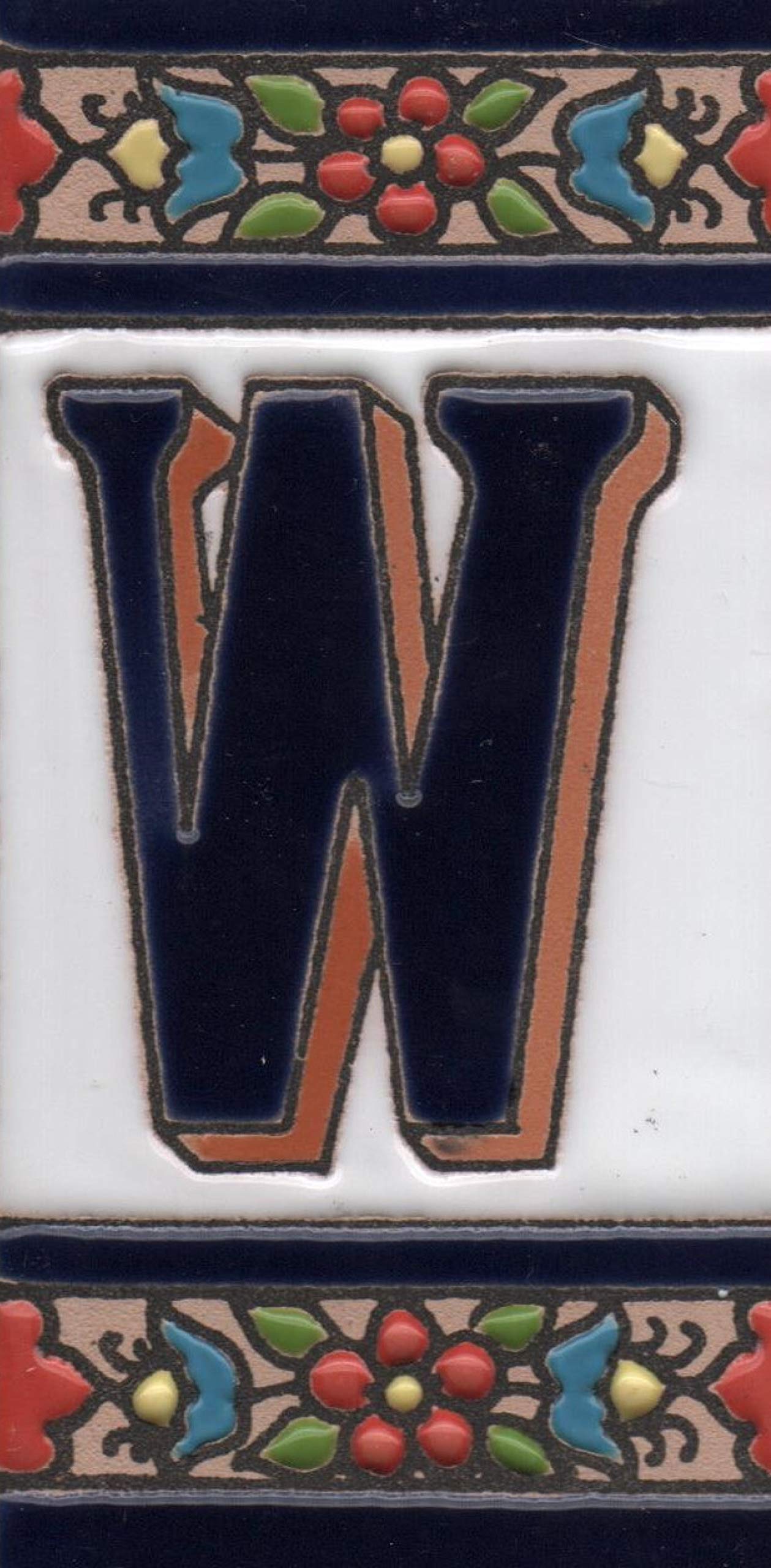 Hand-painted Ceramic Numbers & Letters Tiles Red Blue & Green Floral 11 x 5.5cm 2 to 7 Tile Frames