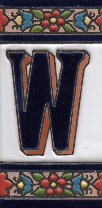 Hand-painted Ceramic Numbers & Letters Tiles Red Blue & Green Floral 11 x 5.5cm 2 to 7 Tile Frames