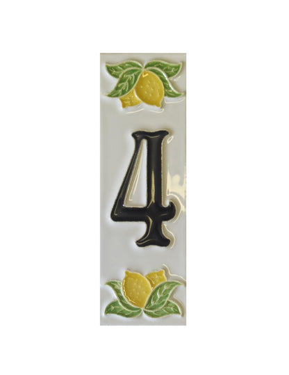 Italian hand-painted lemon ceramic house number tiles with black fonts 10 x 3.3 cm