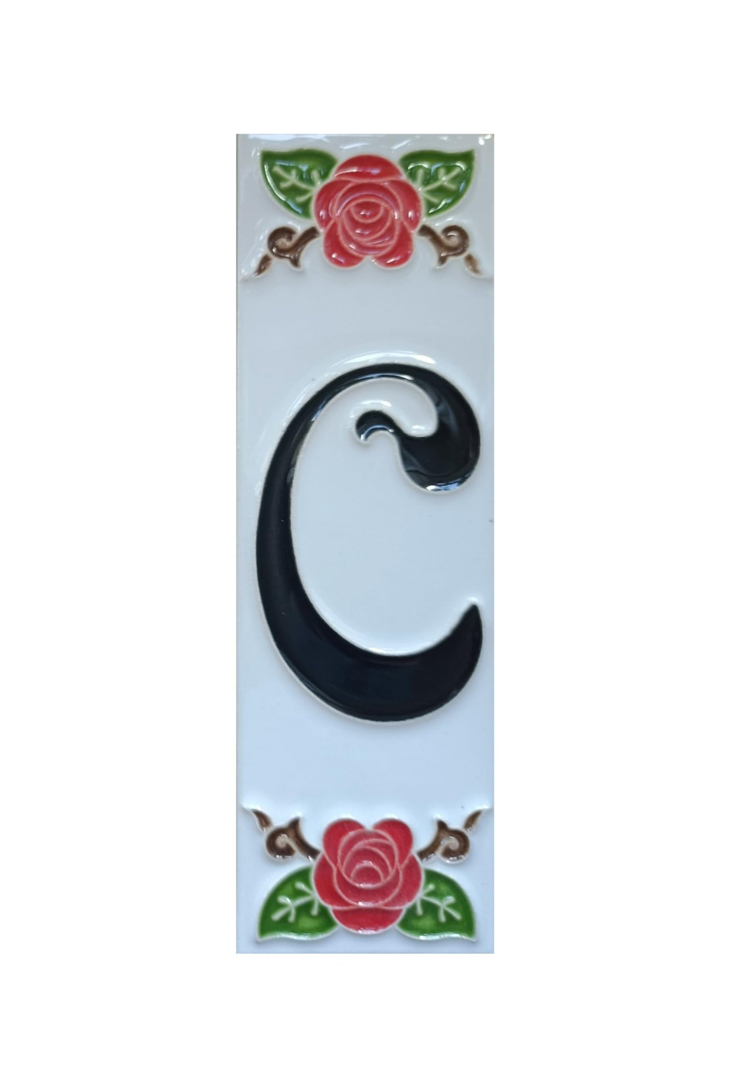 Hand-Painted Italian Ceramic House Number Tile | Red Rose Design 15 x 4.8 cm