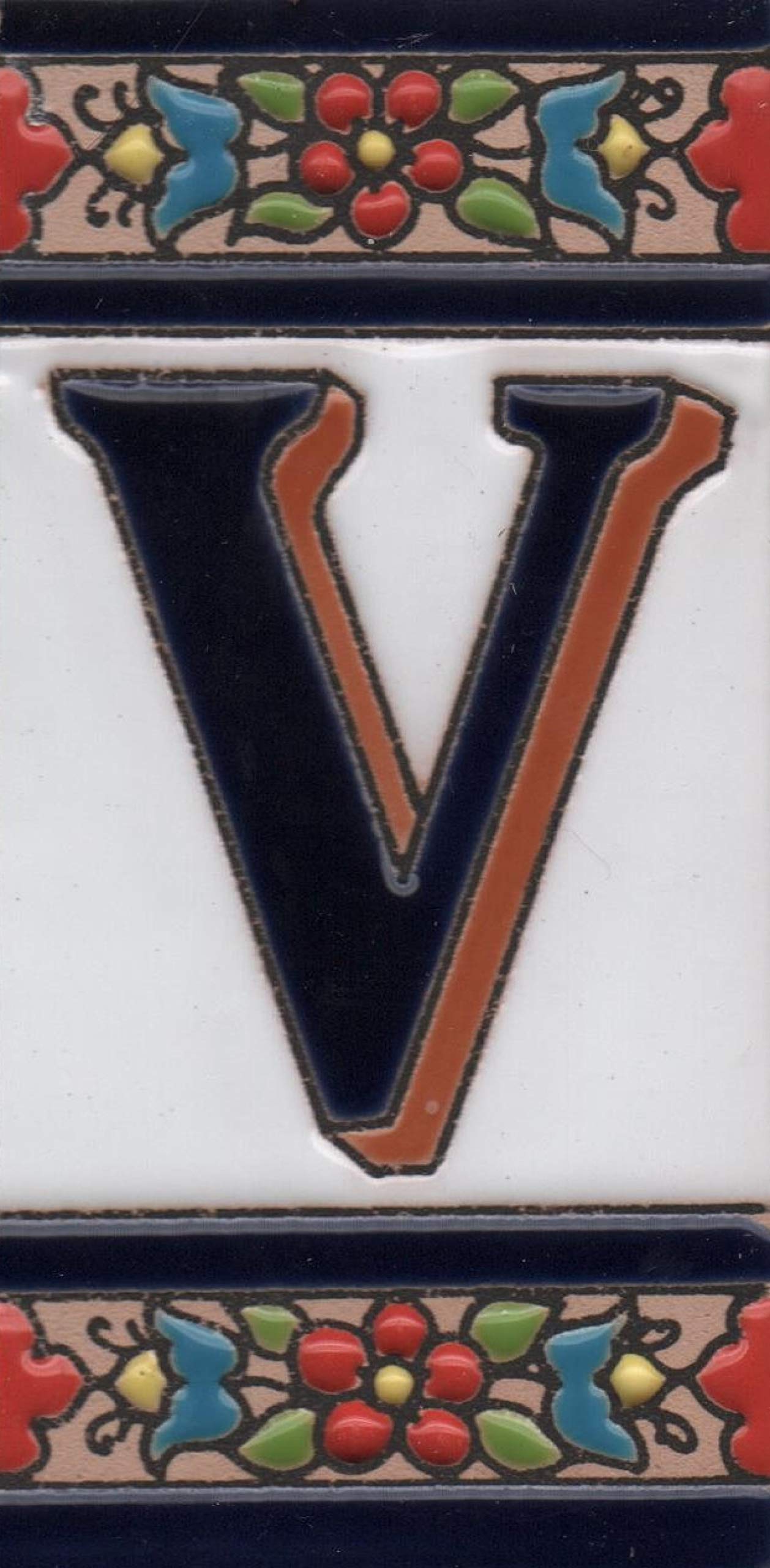 Hand-painted Ceramic Numbers & Letters Tiles Red Blue & Green Floral 11 x 5.5cm 2 to 7 Tile Frames