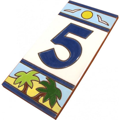 Beach Designed Ceramic House Number Tiles 15 x 7.5 cm