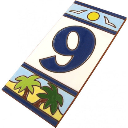 Beach Designed Ceramic House Number Tiles 15 x 7.5 cm
