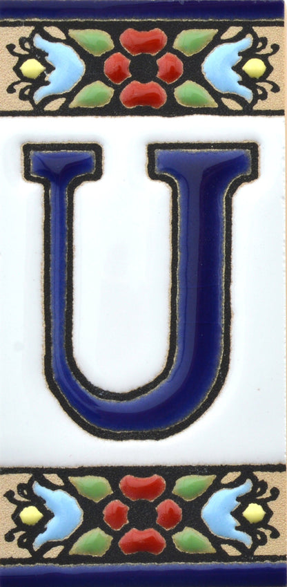 Hand-painted floral house number & letter tiles 2,87" x 1,38" 7.5 x 3.5 cm