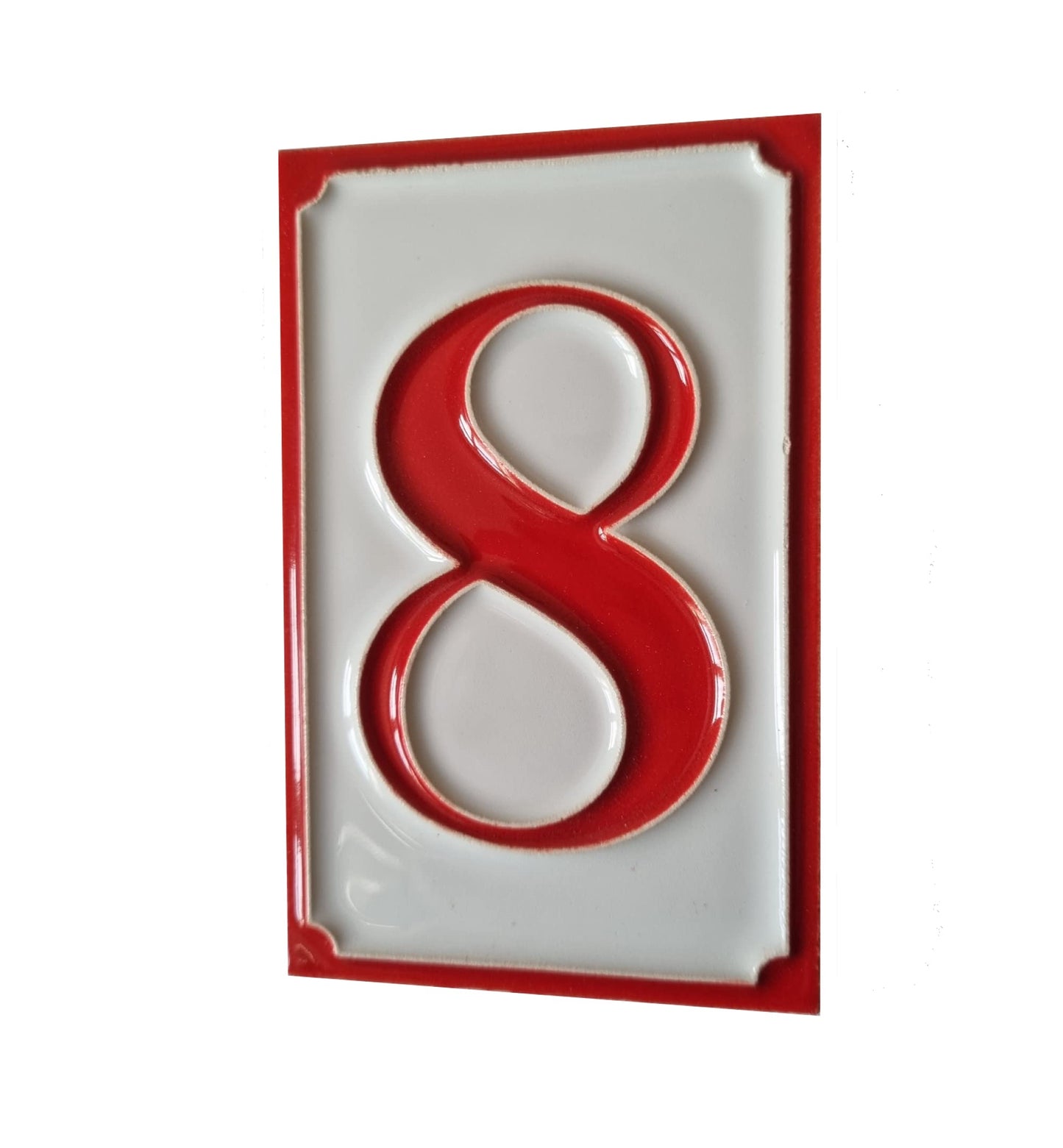 Italian hand-painted red ceramic house number tiles 11 x 7cm optional hardwood frames