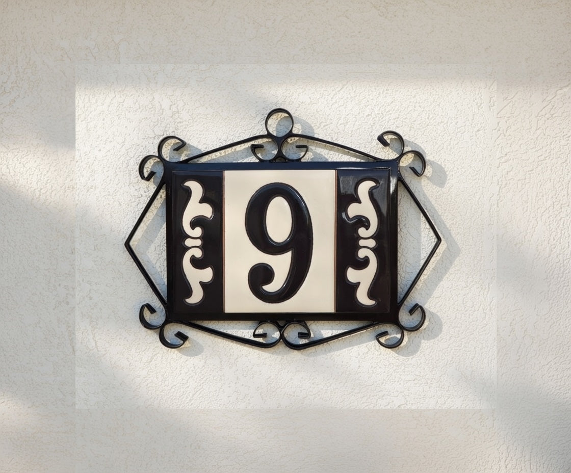 Hand-painted Costa Black & White Ceramic House Number Tiles 10 x 7.5cm