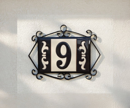 Hand-painted Costa Black & White Ceramic House Number Tiles 10 x 7.5cm