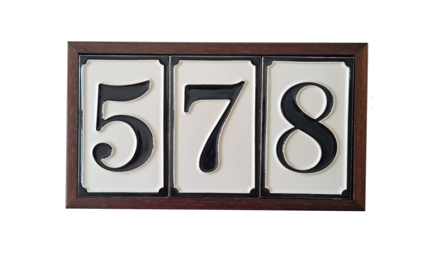 Hand-painted Italian-styled Black and White Ceramic House Number Tiles 11 x 7 cm