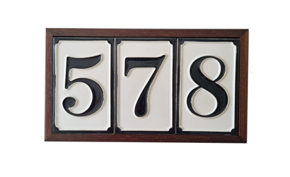 Hand-painted Italian-styled Black and White Ceramic House Number Tiles 11 x 7 cm