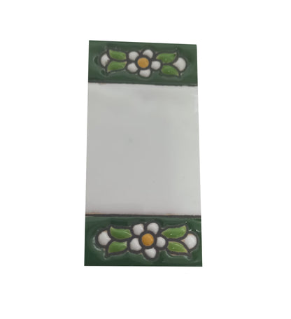 Spanish Ceramic Floral Green Mini House Number Tiles 7.5 x 3.5cm & Metal Filigree Frames