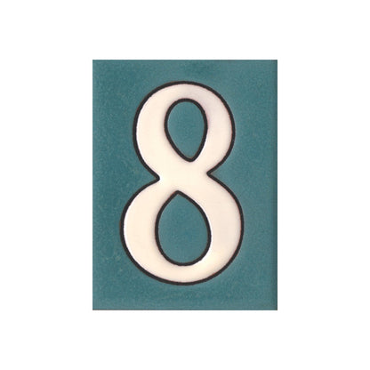 Hand-painted Matte Blue & White Ceramic House Number Tiles 10 x 7.5 cm