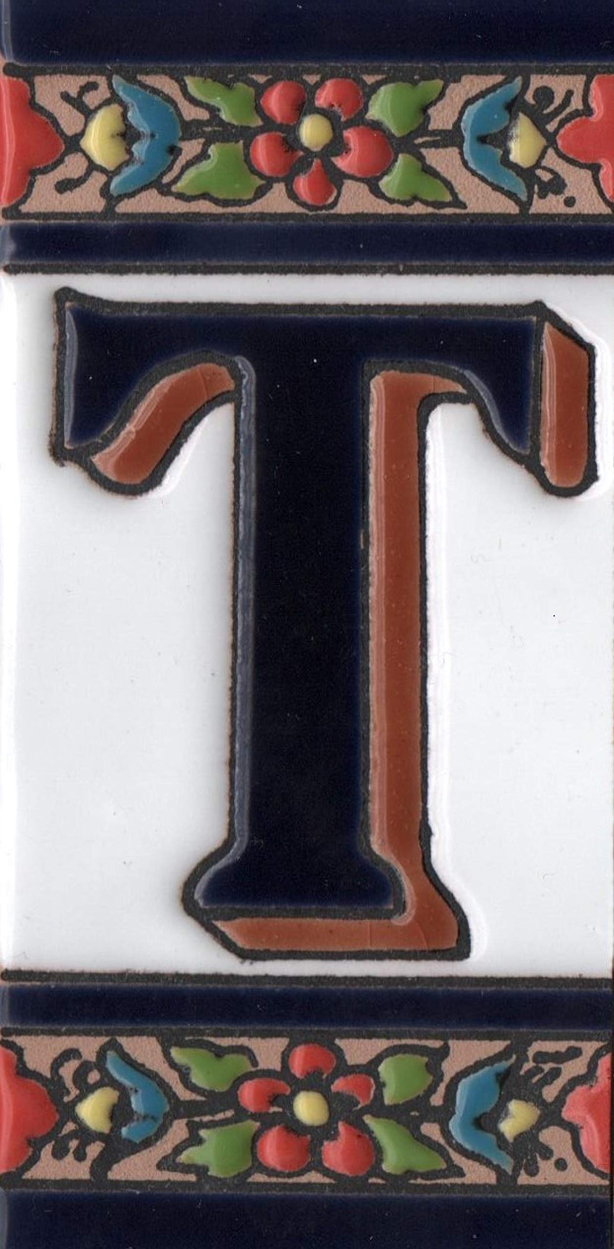 Hand-painted Ceramic Numbers & Letters Tiles Red Blue & Green Floral 11 x 5.5cm 2 to 7 Tile Frames