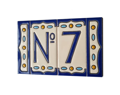 Nazari M-5 Spanish Hand-painted Ceramic House Number Tiles 11 x 5.5 cm