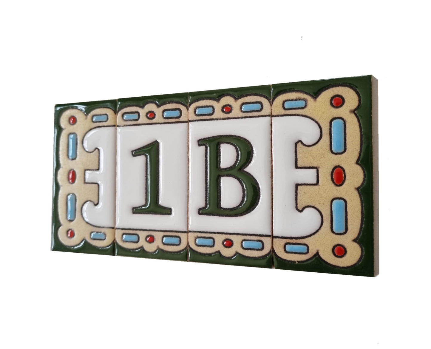 Hand-painted Mini-Green Ceramic House Number Tiles 7.5 x 3.7 cm
