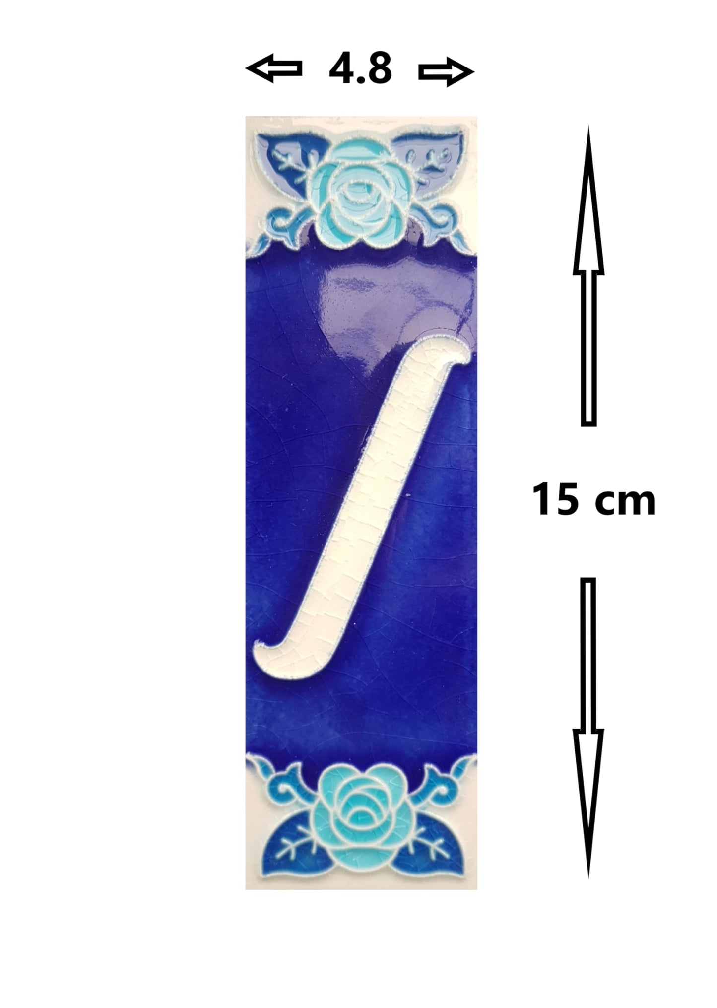 Italian Hand-painted Glow Dark Blue Rose Ceramic House Number Tiles 15 x 4.8 cm