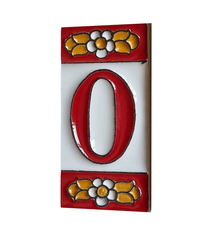Ceramic House Tile Numbers & Letters, Red Floral Design, Tile Size: 7.5cm x 3.5cm, 2 to 10 Tile Frames